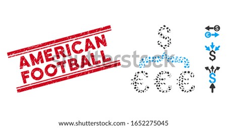 Rubber red stamp watermark with American Football text between double parallel lines, and mosaic Euro Dollar conversion aggregator icon.