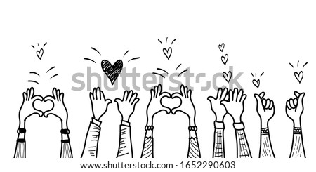 doodle hands up,Hands clapping with love. applause gestures. Give and share your love to people. vector illustration Royalty-Free Stock Photo #1652290603