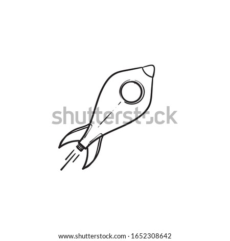 hand drawn doodle rocket launch icon illustration with cartoon style vector