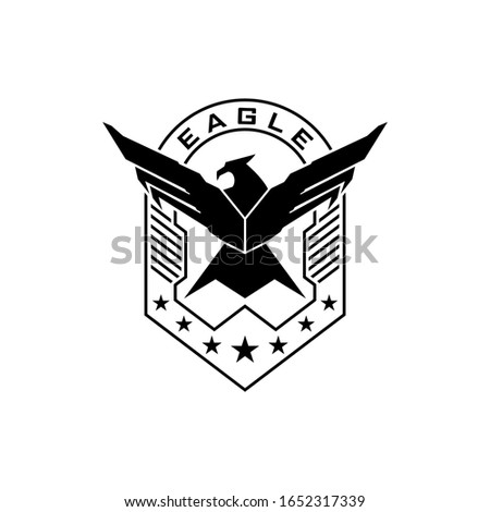 military eagle logo design in badge shield design template, emblem logo for military tactical armory security