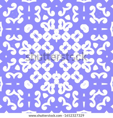 Antique portuguese azulejo ceramic. Colored design. Vector seamless pattern flyer. Blue floral and abstract decor for scrapbooking, smartphone cases, T-shirts, bags or linens.