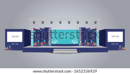 Stage for business conferences, corporate projects presentations, shareholders event or meeting with slides on projection screens.  Royalty-Free Stock Photo #1652336929