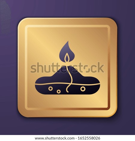 Purple Alcohol or spirit burner icon isolated on purple background. Chemical equipment. Gold square button. Vector Illustration