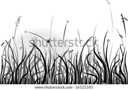 black-and-white background with grass and bugs,  design element