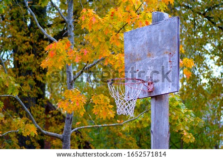 an old, homemade basketball Hoop