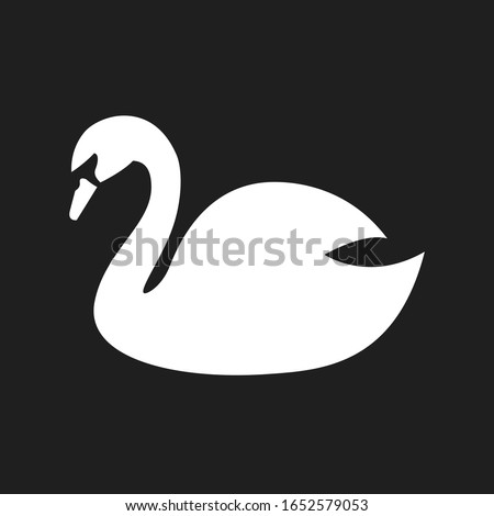 White swan vector icon isolated on black background
