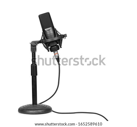 professional microphone on a desktop stand isolated over white with clipping path