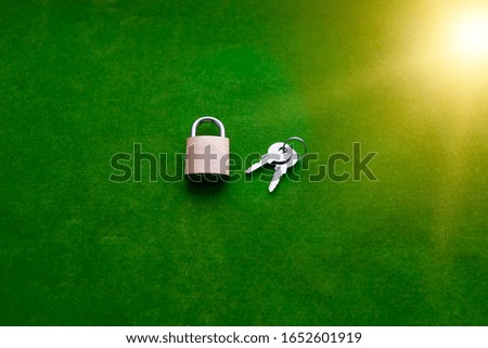 Lock, keys on a green background. The concept of personal data protection.