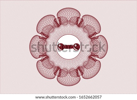 Red rosette or money style emblem with dumbbell icon inside