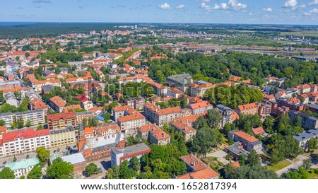 Beautiful Aerial view photo from flying drone panoramic on Klaipeda a sunny summer day. (series)
