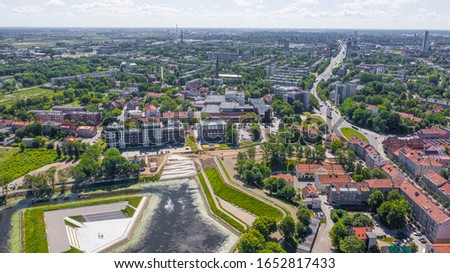 Beautiful Aerial view photo from flying drone panoramic on Klaipeda a sunny summer day. (series)
