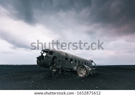 Crashed US Navy C-117 plane at Solheimsandur, Iceland on the black sands.