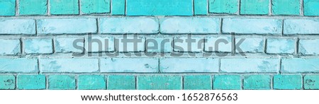 Aquamarine turquoise damaged rustic brick wall texture banner panorama