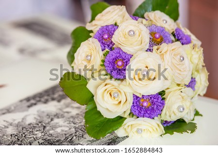 beautiful wedding bouquet on table