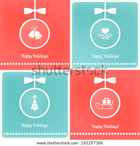 Christmas Tree Balls Cards Set. EPS 10 Vector
