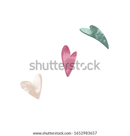 Digital art cute tender textured hearts of pastel colors. Print for wedding design, invitation cards, beauty business, florists, wrapping paper, fabrics, web design, packaging.