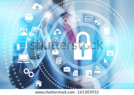 Internet security online business concept pointing security services Royalty-Free Stock Photo #165303932