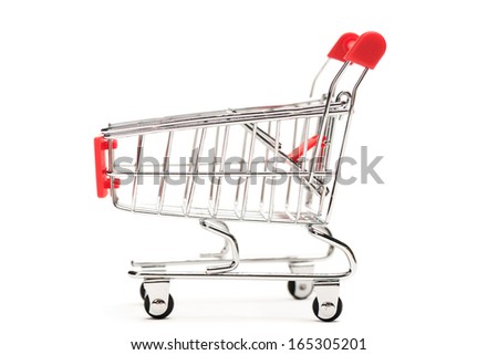 Side view of a shopping cart isolated on white