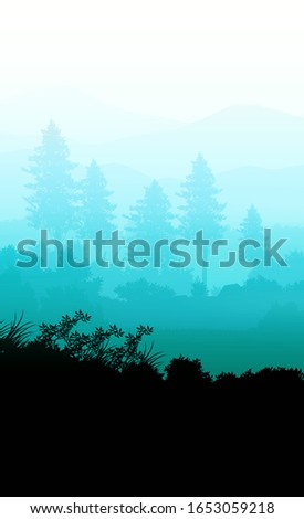 Natural forest mountains horizon hills Sunrise and sunset Landscape wallpaper Illustration vector style Colorful view background