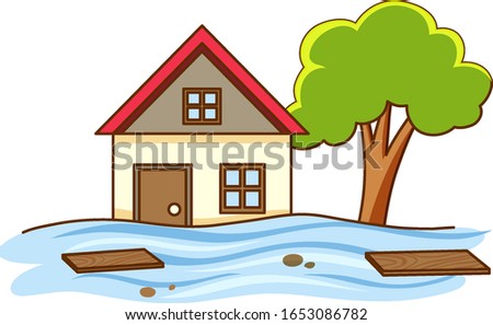 Scene with house and flooding problem illustration