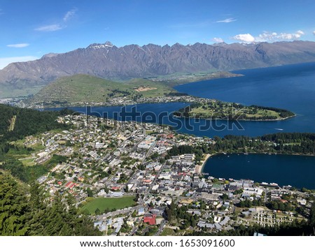 Queenstown City, New Zealand picture taken from a mountain top.
