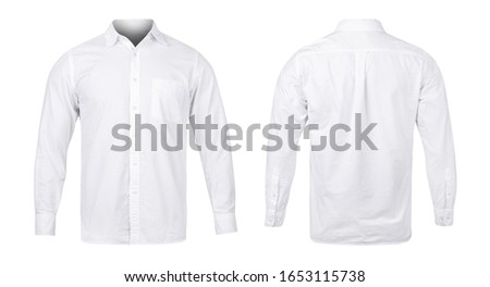 Business or white blue shirt, front and back view mock-up isolated on white background with clipping path. Royalty-Free Stock Photo #1653115738