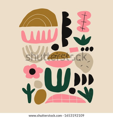 Modern abstract random cutout shapes pattern art. Scandinavian style print. Nordic design for interior and other. Vector EPS clip art
