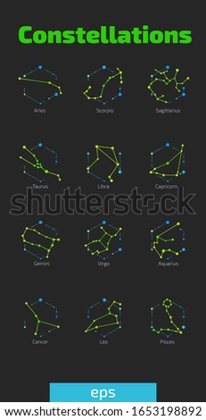 Constellations. Image of the constellations of the zodiac signs. Astrological constellations of the zodiac signs