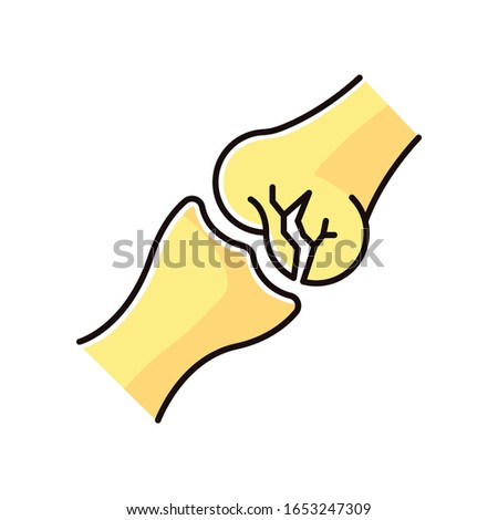 Joint fracture RGB color icon. Injured limb. Broken bone. Accident. Healthcare. Trauma treatment. Medical condition. Damaged body part. Isolated vector illustration