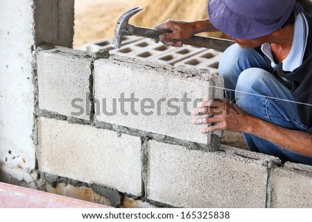 Brick wall construction for house building 