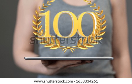 100 Digital number Years Anniversary 3d background
