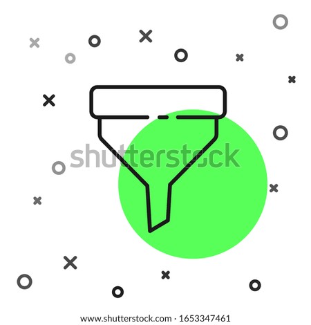 Black line Funnel or filter icon isolated on white background.  Vector Illustration