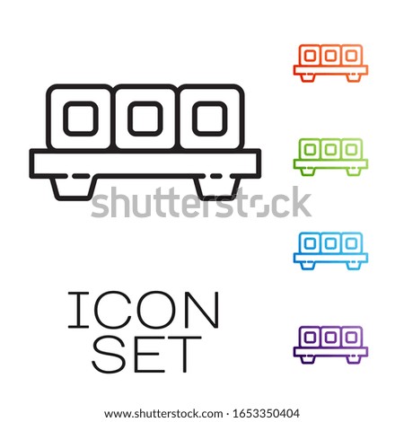 Black line Sushi on cutting board icon isolated on white background. Asian food sushi on wooden board. Set icons colorful. Vector Illustration