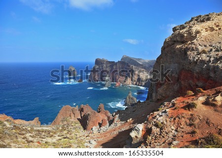 Madeira. The picturesque rocky coastline in the eastern part of the island