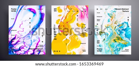Abstract vector poster, texture pack of fluid art covers. Beautiful background that applicable for design cover, poster, brochure and etc. Pink, blue, yellow and white creative iridescent artwork