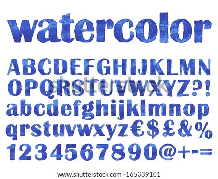 Handwritten blue font. Watercolor. Vector illustration. Royalty-Free Stock Photo #165339101
