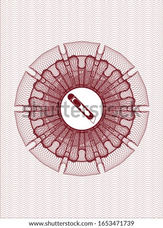 Red passport money rosette with cutter icon inside