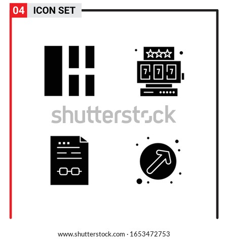 4 General Icons for website design print and mobile apps. 4 Glyph Symbols Signs Isolated on White Background. 4 Icon Pack.