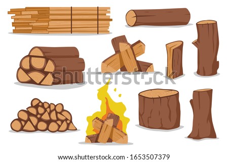 Log and firewood vector cartoon set isolated on white background. Royalty-Free Stock Photo #1653507379
