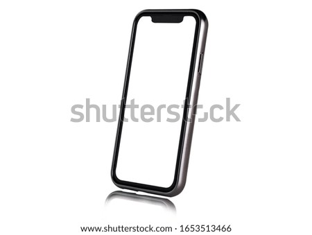 Blank form of smartphone frame with white background for add template infographic or presentation and advertisement. Technology and object with clipping path.