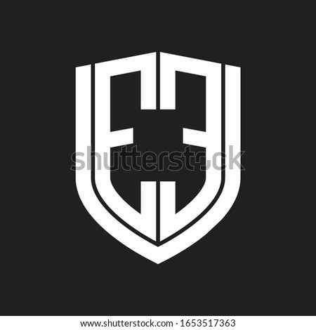 EE Logo monogram with emblem shield design isolated on black background