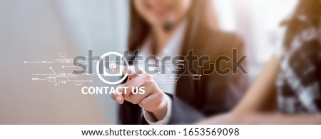 Contact us concept, Business woman hand pointing icon email and customer service call center.