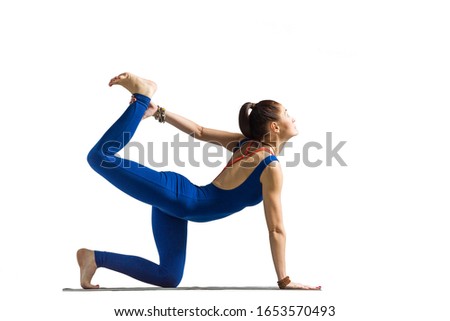 calm pretty woman doing yoga exercise. isolated on white background
