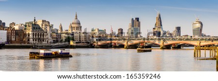 River Thames in London, the view to the north shore and the Cathedral of St. Paul