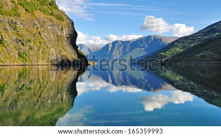 Scenic view of Fjord in Flam, Norway Royalty-Free Stock Photo #165359993