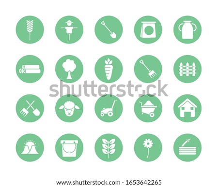 silhouette block style icon set design, agronomy farm lifestyle agriculture harvest rural farming and country theme Vector illustration
