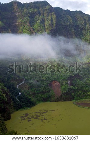 Galunggung Crater Caldera filled with green water, Tasikmalaya, West Java, Indonesia
