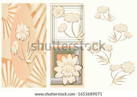 set of four seamless patterns with wood yellow flowers