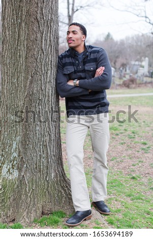 Young African American male outdoors