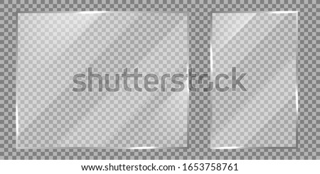 Glass on transparent background. Realistic transparent glass window. Frame transparent set. Vector Royalty-Free Stock Photo #1653758761